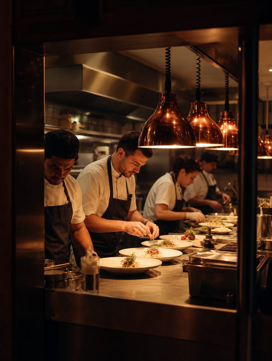 A busy restaurant kitchen during service