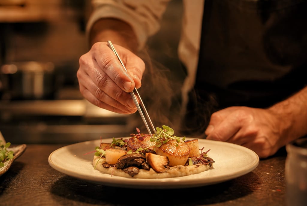 Finishing touches on a plate
